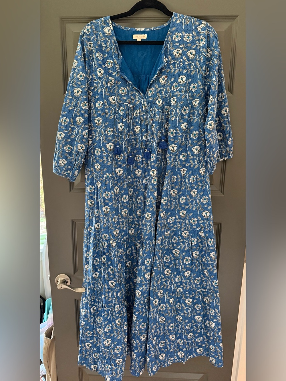 Pink Chicken Blue Floral Cotton Maxi Dress